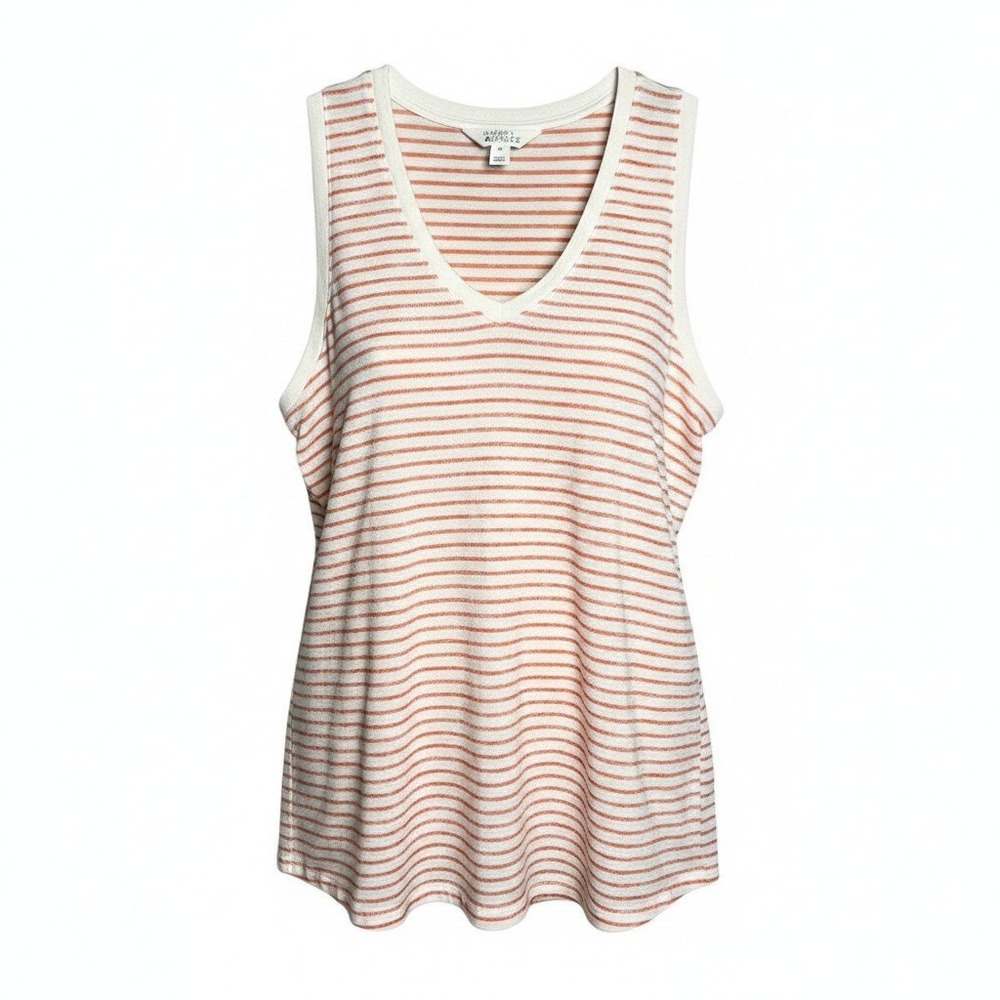 Market & Spruce Womens XXL Orange White Striped V-Neck Sleeveless Tank Top Knit